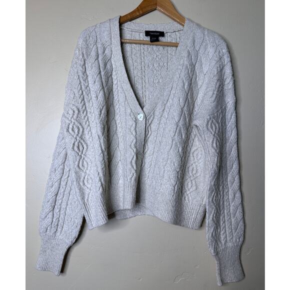 Karen Kane Cream Cable Knit Textured Cozy Button Up Sweater Cardigan SMALL. - Picture 1 of 5